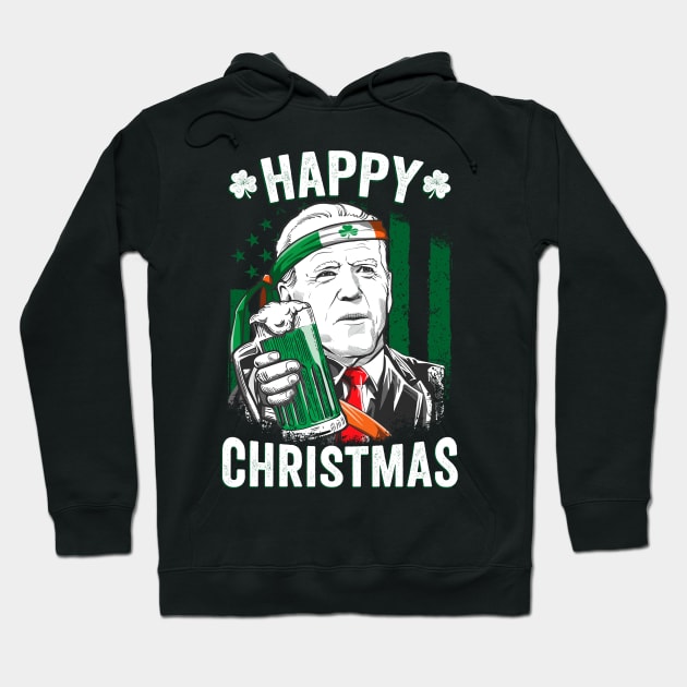 Happy Christmas Funny Leprechaun Biden St Patricks Day Hoodie by petemphasis